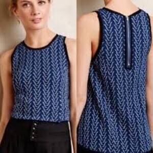 Anthropologie Postmark Sleeveless Tank Back Zip Sheer Raw Edge Detail Trim Sz M